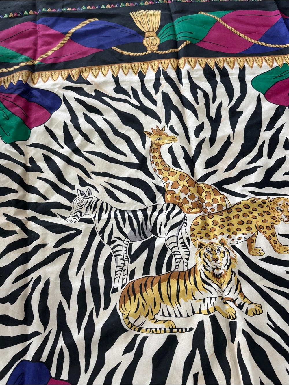 DVF Diane von Furstenberg Silk Scarf Safari Jungle Animal Print Zebra Tiger